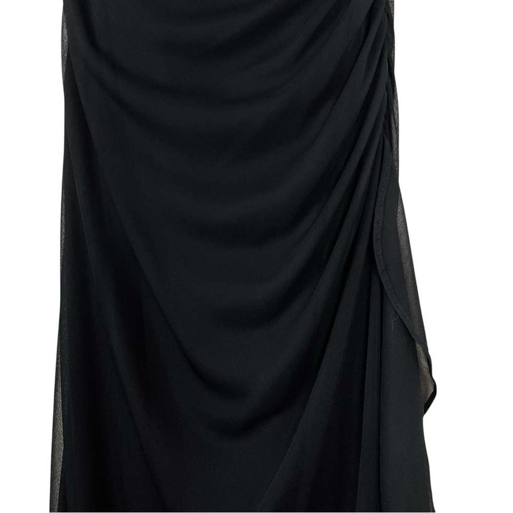Vtg Y2K Cache Rhinestone Halter Ruched Ruffle Formal Evening Dress Black Size 6 - Picture 4 of 7